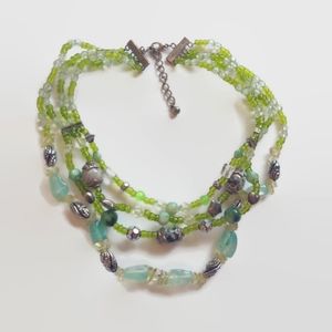 5/$20 - Green Beaded Multi Tier Necklace
